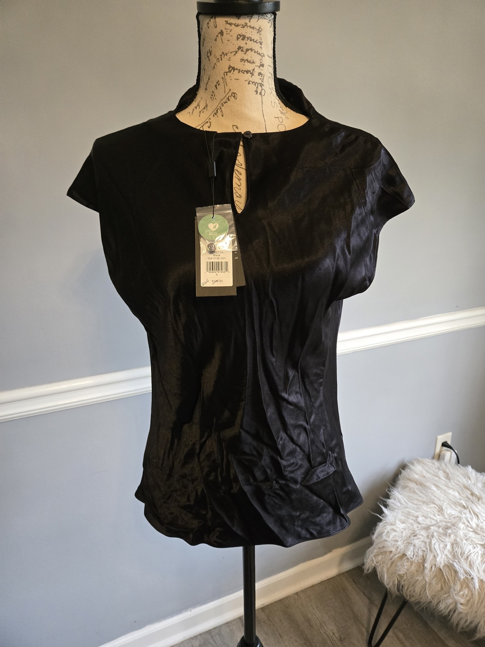 Rails Black Satin Cap-Sleeve Keyhole Top